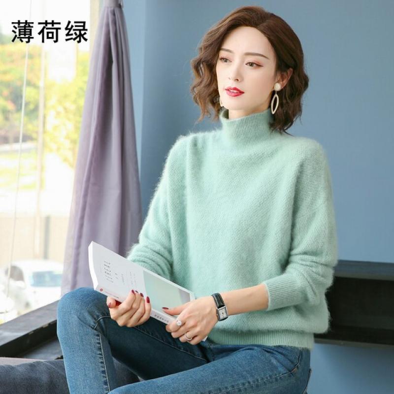 Autumn/Winter New Mink Cashmere Sweater Women's Half-Height Thickened Warmth Knitted Pullover Bottoming Shirt Loose Large Size