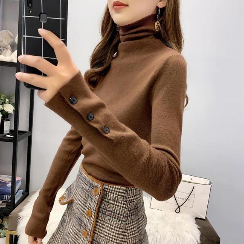 Fashion Turtleneck Knitted Button All-match Korean Sweaters Female Clothing 2022 Autumn Loose New Casual Pullovers Commute Tops
