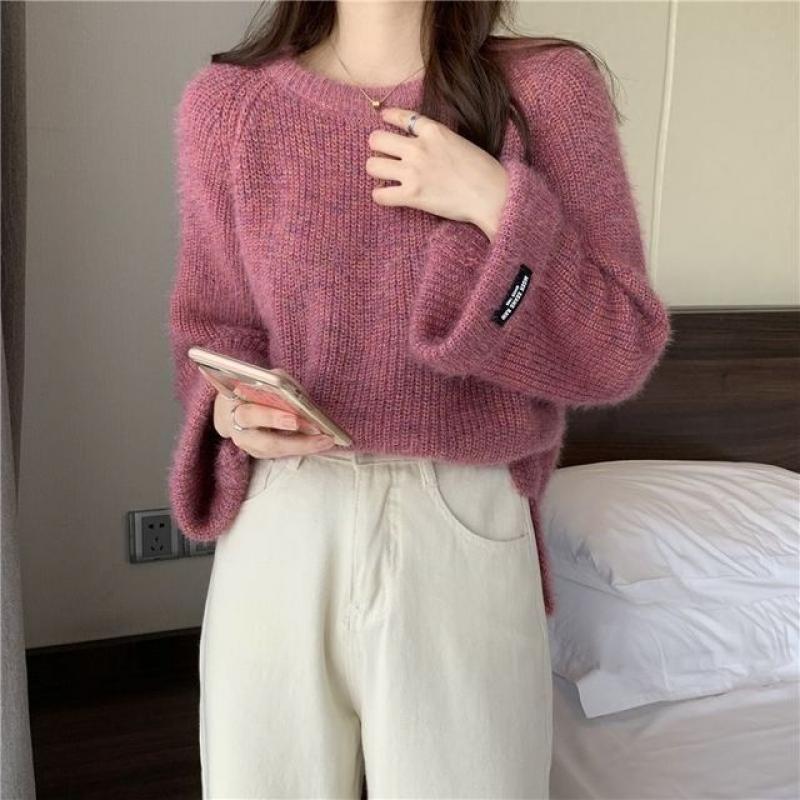 Fashion Solid Color Soft and Waxy Spring Autumn Sweaters 2022 New Long Sleeve All-match O-collar Color Matching Knitting Top