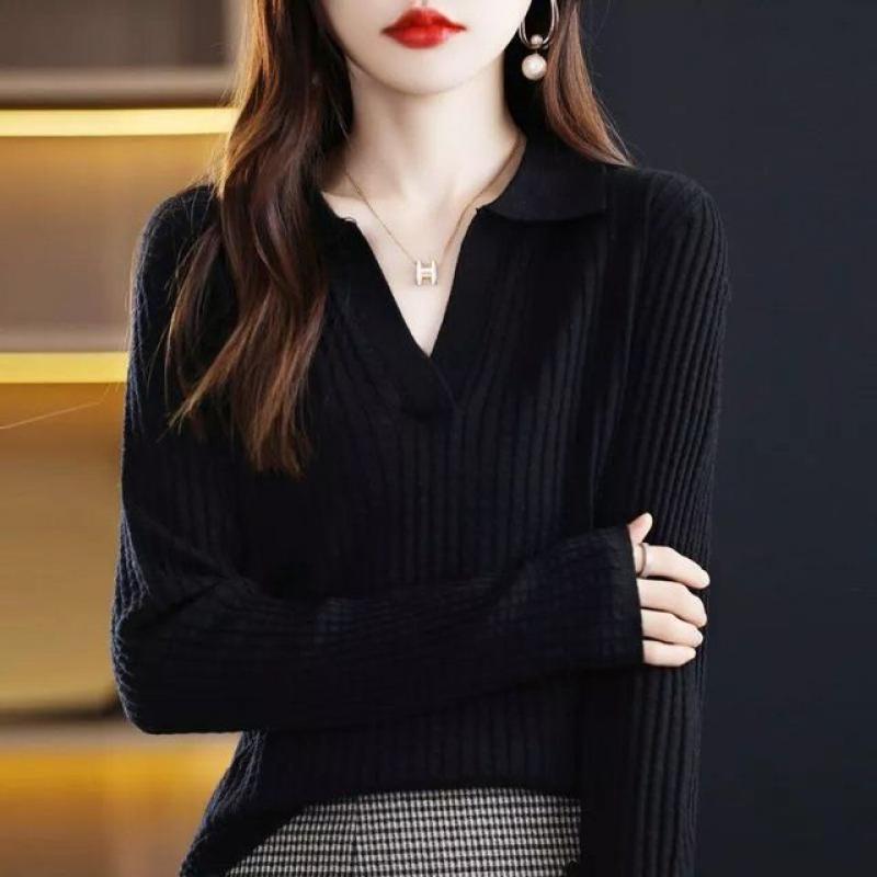 Autumn Winter V-neck Solid Simple Thread Sweater Lady Elegant Fashion All-match Knitting Pullover Top Women Korean Style Jumper