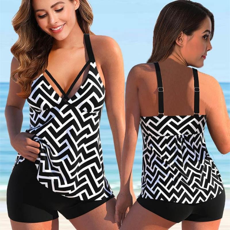 Sexy Print Two Piece 2023 Swimsuit Tankini Large Size Swimwear Women Flower Vintage Bodysuit Swim Beachwear Bathing Suit New