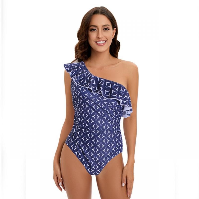 2023 Women Swimsuits One Piece Sexy Bikini One Shoulder Swimwear Triangle Print Floral Push Up Brazilian Beach Bathing Suits