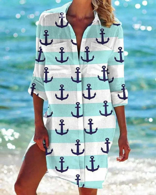 Women Fashion Summer Long Sleeve Blouses Turn Down Blusa Button Up Office Shirt Outwear Beach Sunscreen Blouse Pocket Boho Tops
