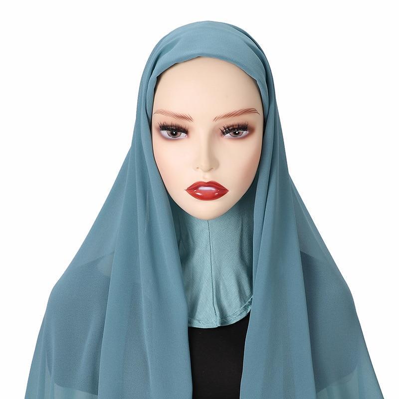 Solid Color Chiffon Hijab with Bonnet Under Scarf New Design Chiffon Hijab Scarf Muslim Women Hijab Caps Ladies Muslim Scarves