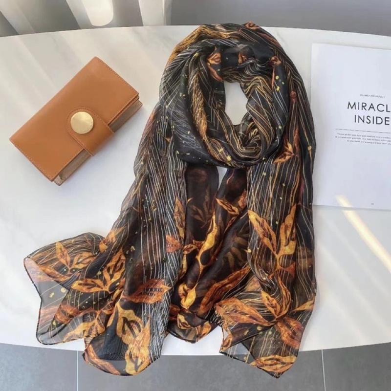 Silk Scarf Fashion Neck Print Foulard Female Hijab Women Soft Warm Pashmina Beach Stoles Head Scarves Shawl Wrap Echarpe Bandana