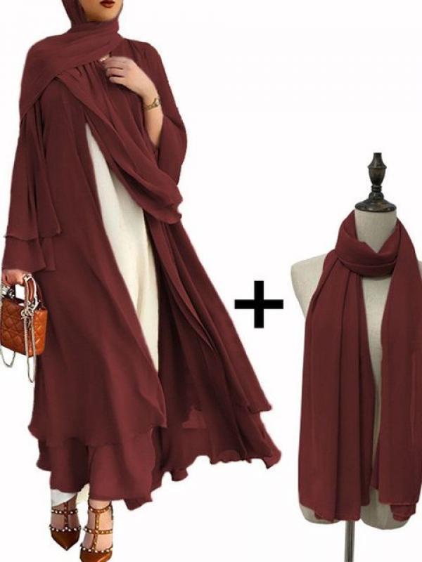 Better Double layer Abaya Kimono Dubai Kaftan Muslim Cardigan Abayas Dresses Women Casual Robe Femme Caftan Islam Clothes F2664