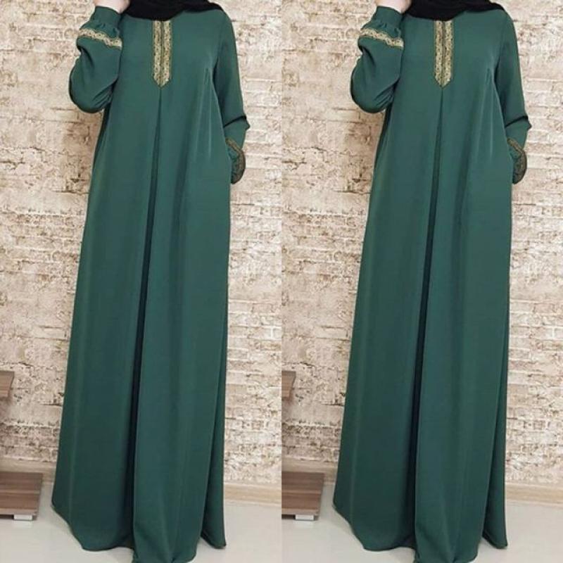 Muslim Abayat Ethnic Style Print Abayas for Women Solid Color Loose Casual Robe Femme Musulman for Middle East Arabia