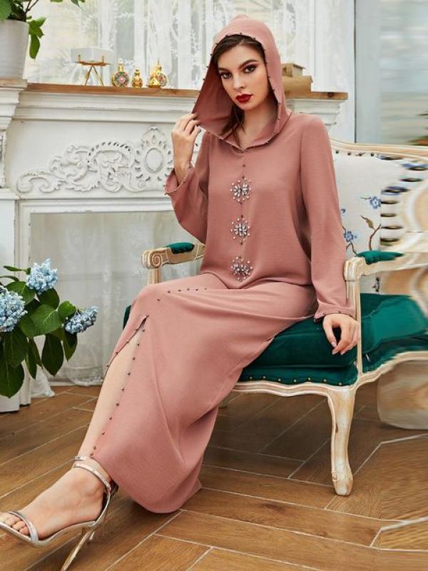 Pink Muslim Abaya Dubai Turkish Islam Arabic Hijab Dress Kaftan Robe Djellaba Femme African Dresses For Women Caftan Marocain