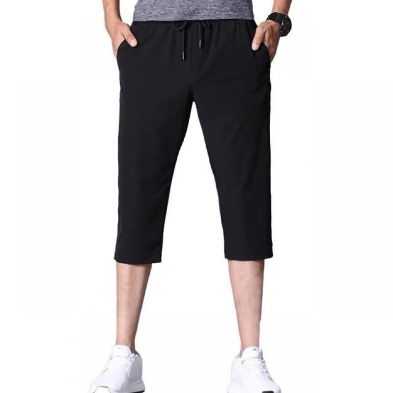 75% Hot Sales!!!3/4 Capri Pants Solid Color Stretchy Men Drawstring Pockets Cropped Trousers for Sports