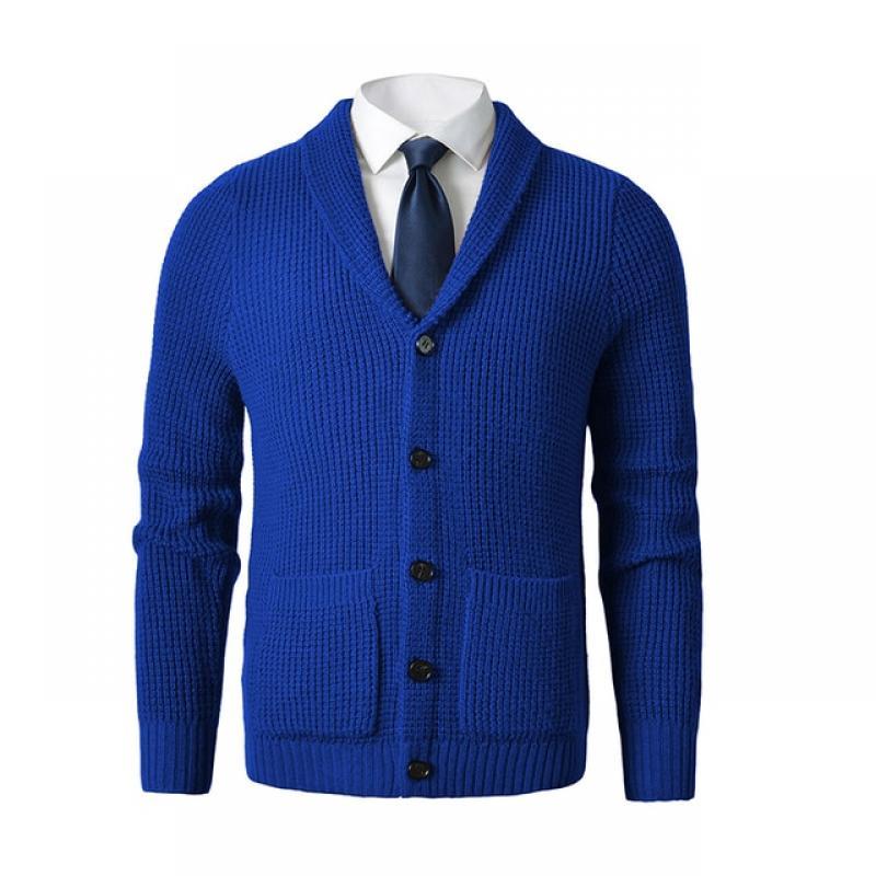 Men's Shawl Collar Cardigan Sweater Slim Fit Cable Knit Button up Merino wool Sweater with Pockets