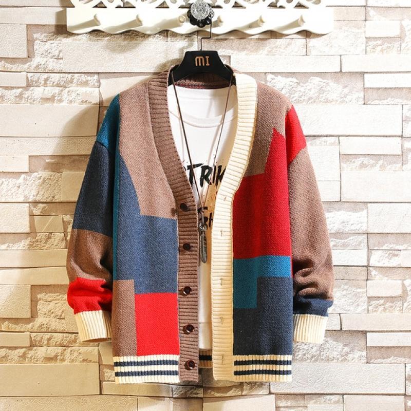 Autumn Winter Good Quality Vintage Geometric Pattern Men Women Casual Sweater Cardigan Multicolor Streetwear Loose Wool Knitwear