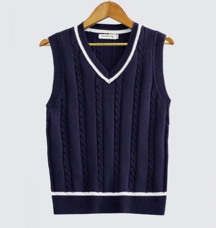 Sweater Vest Men Thicken V-neck Sleeveless Knitted Sweaters Vests Striped Retro Preppy-style Simple Chic Loose Casual All-match