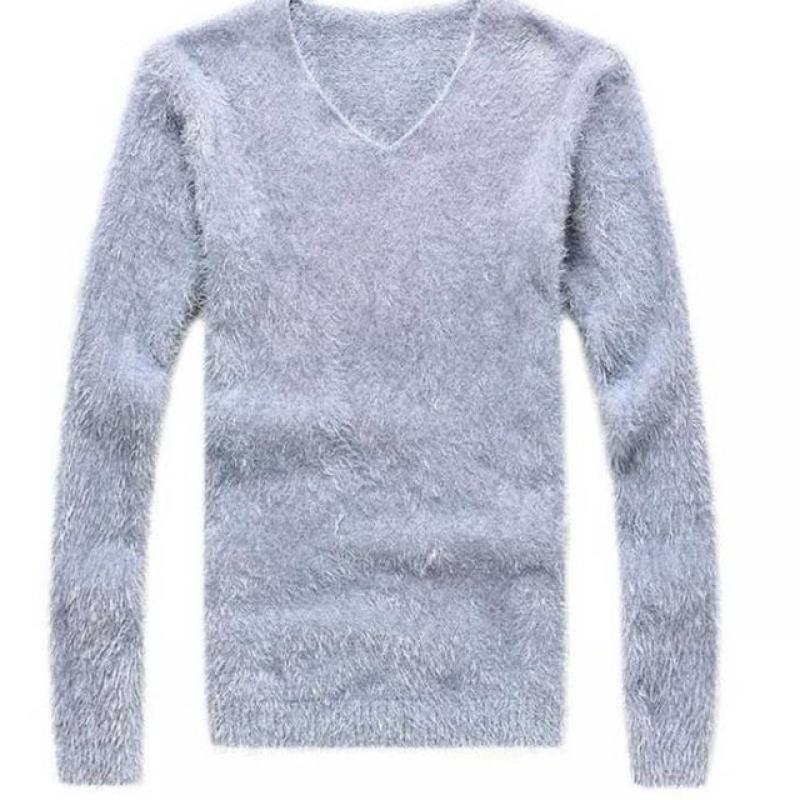 2022 New Men Sweater Autumn Winter Soft Warm Pullover V-Neck Elastic Knitted Sweaters Furry Top Young Men's Clothes MY746