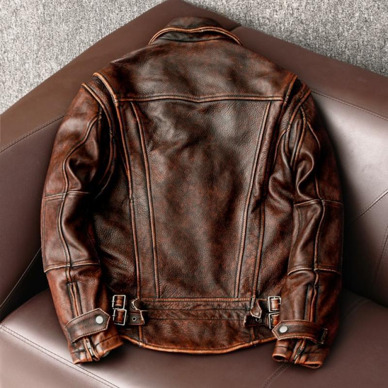 Swallow Tailed Men Leather Jacket Vintage Motorcycle Jackets 100% Cowhide Leather Coat Male Biker Clothing Asian Size S-6XL M697