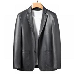YN-2330 Spring And Autumn Models Of Men's Suits Leather Jacket Slim Fashion Sheepskin Youth Models Lapel Black Brown Gray