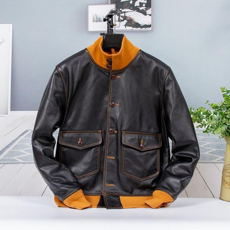 Free shipping.CC.100% genuine leather men jacket.Plus size cowhide bomber cowhide coat.Classic vintage leather cloth.natural