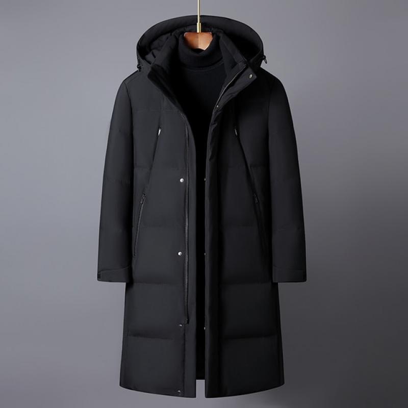 Winter Down Jackets for Men Brand 2023 New High Quality White Duck Down Long Coat Men's Overcoat Hooded Thick Warm Black Parkas