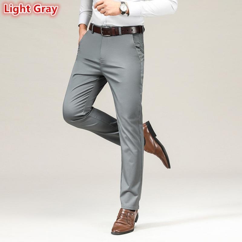 Men Pants Thin Ice Silk Wash-and-wear Elastic Formal Fit Male Drape Plus Size Straight Black Suits Dress Business Office Trouser