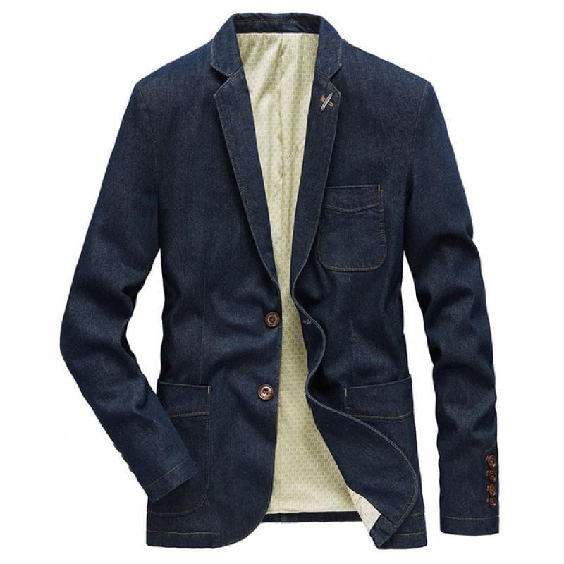 M-4XL Denim Blazer Men Jacket Cotton Autumn Spring Fashion Male Clothes Slim Fit Business Jean Coats Men Casual Suits  MY189