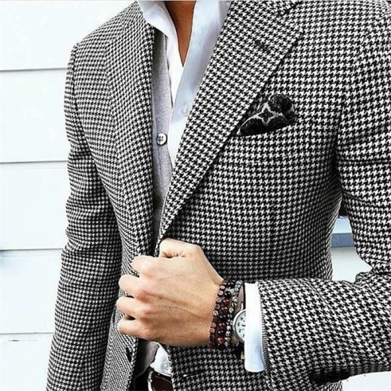 Houndstooth Casual Suit Jacket for Men Notched Lapel Wedding Check Blazer for Prom Party Custom One Piece Male Fashion Coat 2022