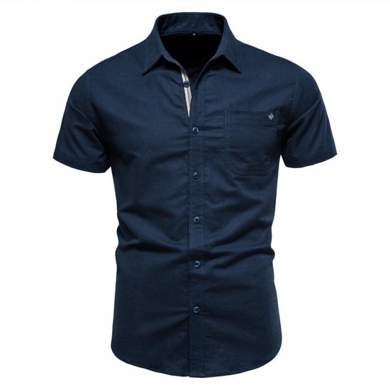 AIOPESON 100% Cotton Men's Short Sleeve Shirts Solid Color Social Shirts for Men Single Pocket New Summer Designer Shirts Men
