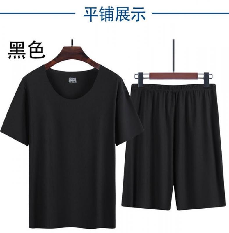 Pajamas Sets Summer Thin men's Ice Silk Cozy Pajama Short Sleeve Round Neck Fashion No Trace Casual Home Clothing Plu Size New