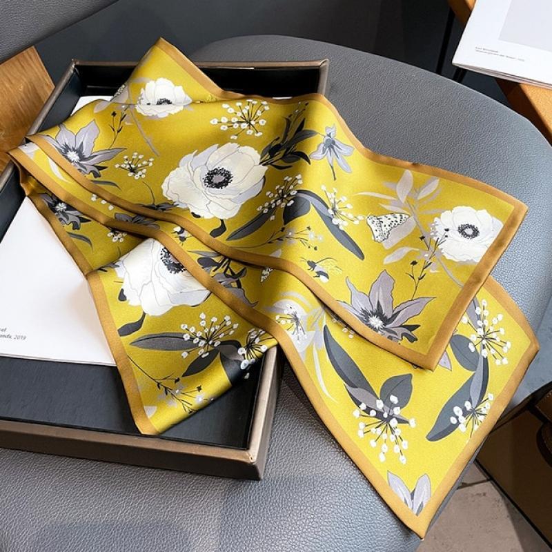 2022 Spring Fashion Silk Skinny Scarf for Women Fashion Hair Ribbons Headbands Bandana Female Bag Wrist Wrap Neckerchief Foulard