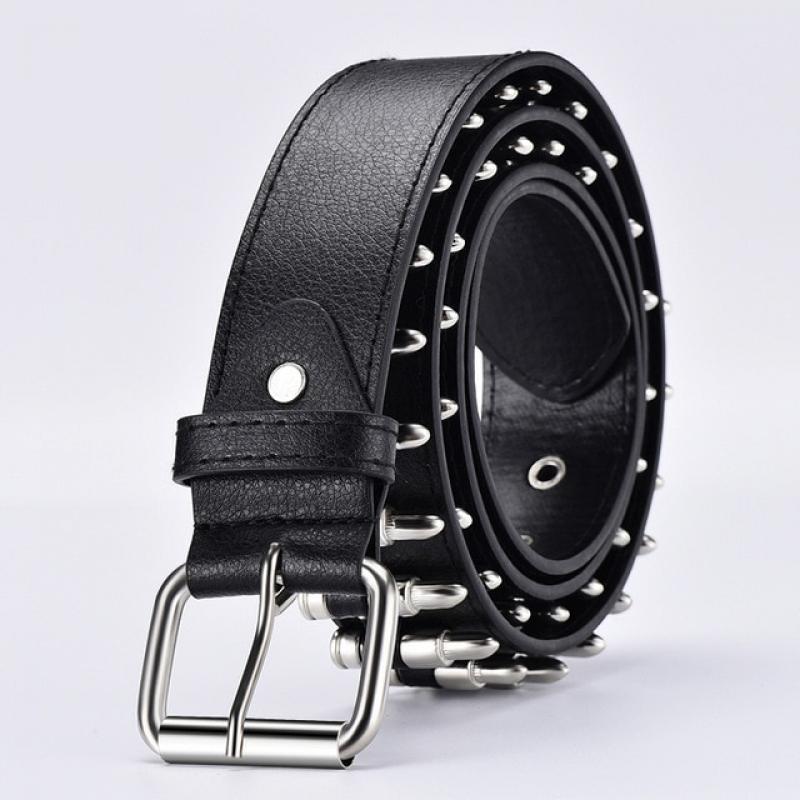 New fashion ladies leather punk belt hollow rivet luxury brand belt personality rock wild adjustable young trend belt