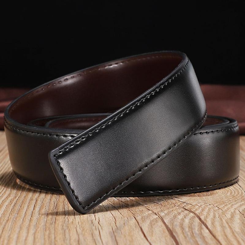 New Double-sided Cow Reversible Leather No Buckle Wide Belt Without Automatic Buckle High Quality Double light Belt