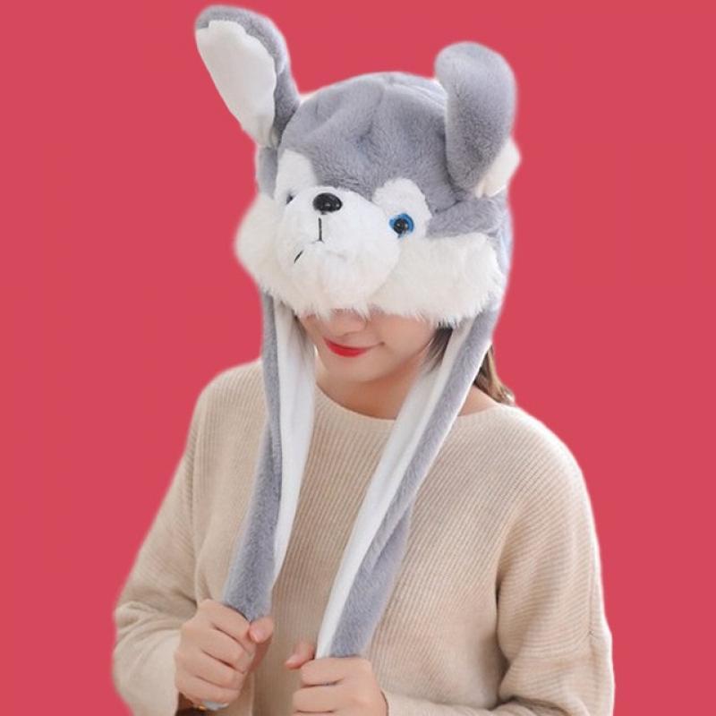 Cute Bunny Ears Hat Moving Airbag Rabbit Soft Jumping Up Cap Funny Toy Girls Cartoon Kawaii Plush Hat Toys Gift for Adult Kids