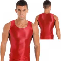 Mens Glossy Sleeveless Vest Tank Top Clubwear Undershirt Sexy Men's Clubwear Smooth Camisole Yoga Sportswear Swimwear Sleepwear