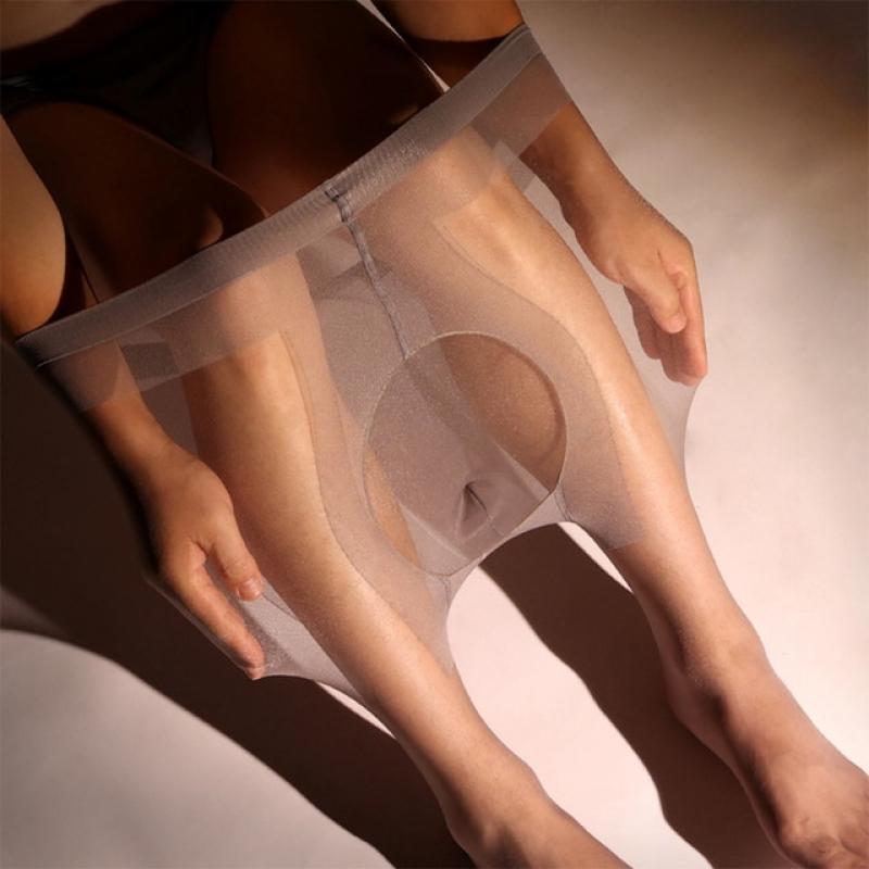 Men's Stockings Sissy Shiny Glossy Pantyhose Nylon Stocking Tights Elastic Penis Pouch Underwear Erotic Stockings