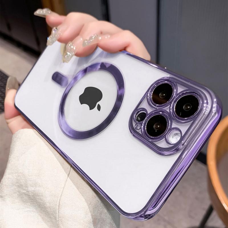 Fashion Plating Magnetic For Magsafe Wireless Charger Case For iPhone 14 13 12 11 Pro XS Max X XR 7 8 Plus Silicone Clear Cover