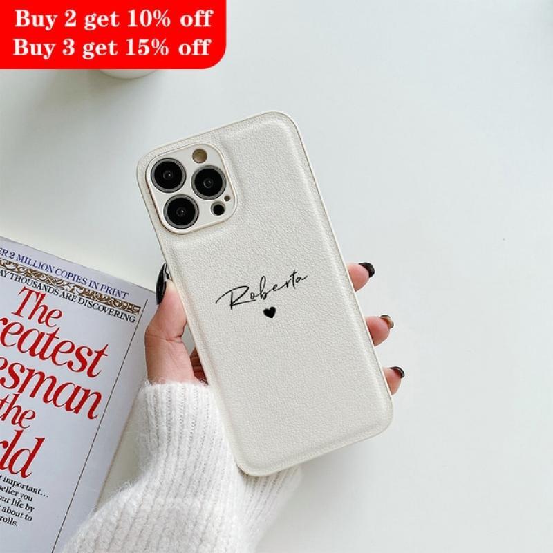 Personalised Customized Name Heart Leather PU Case For iPhone 14 13 12 11 Pro Max XS XR 7 8 Plus Luxury Cover for iPhone 13 Pro