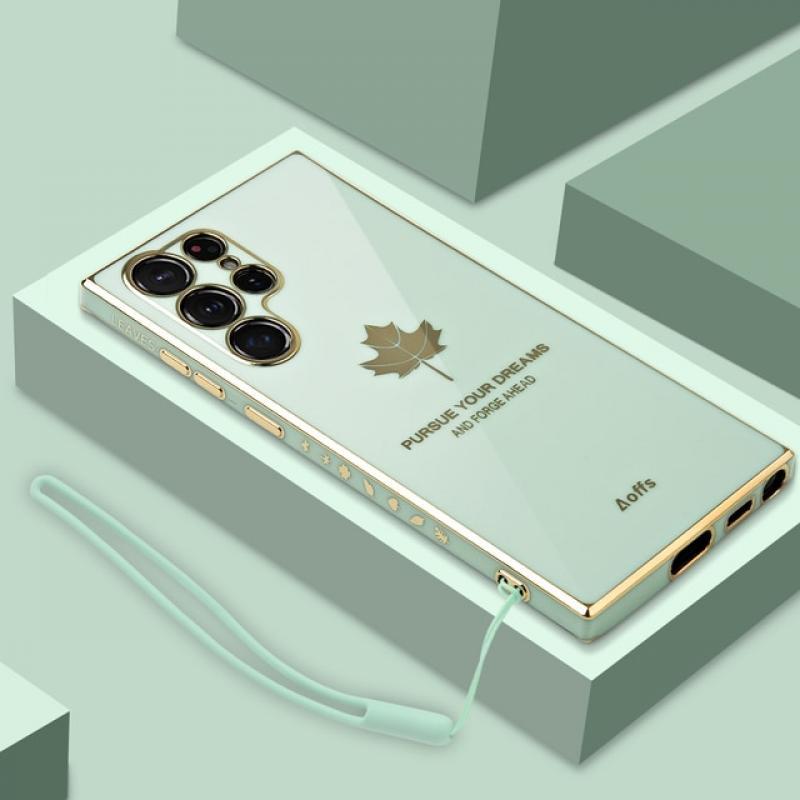 Electroplated Maple Leaf Case For Samsung S23 Ultra S20 S21 S22 S23 Plus S20 FE S21 FE Note 20 Ultra S23Ultra 5G Silicone Cover