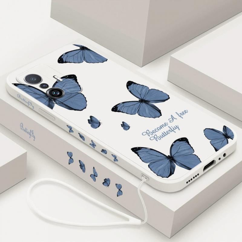 Butterfly Phone Case For Xiaomi 12 lite 5G 12 t mi11 ultra mi 11 lite 5g ne 11T 12x 12T 13 12 Pro Silicone Cover with Lanyard