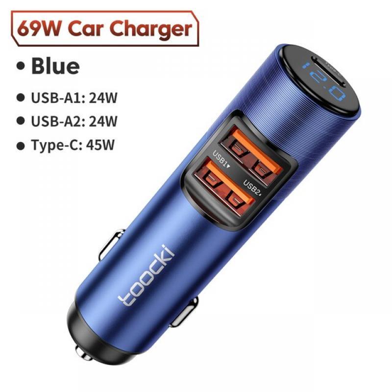 Toocki LED Display 69W USB Type C Car Charger QC3.0 Fast Charging Charger For iPhone Huawei Samsung Xiaomi USB A/C Car Charger