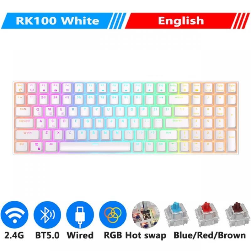 RK ROYAL KLUDGE RK100 2.4G Wireless/Bluetooth/Wired RGB Mechanical Keyboard 100 Keys Hot-swappable Russian Gaming Keyboard Gamer