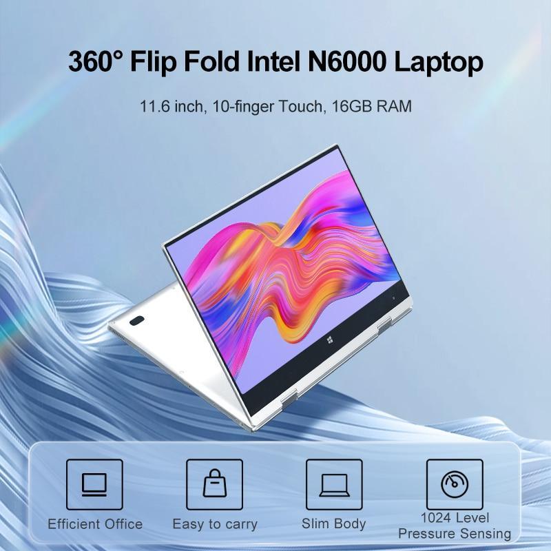 11.6 inch Laptop Touch Screen 360-degree Windows 10 Notebook 16GB DDR4 RAM Intel N6000 1920x1080 IPS Computer PC Type-C