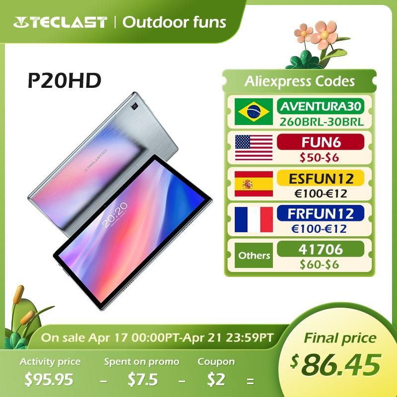 Teclast P20HD 10.1" Android 10 Tablet 1920x1200 SC9863A Octa Core 4GB RAM 64GB ROM 4G Network AI Speed-up Tablets PC Dual Wifi