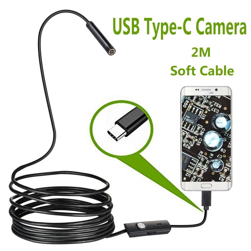 Newest 7.0mm USB Type-C Endoscope Camera Android PC 2m Flexible Snake Inspection Scope  Borescope Camera with 6LEDs Adjustable