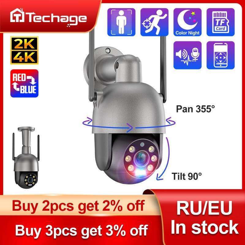 Techage 8MP 4K 2K PTZ Wireless IP Camera Video Security Surveillance WIFI Camera Outdoor AI Red-Blue Light Alarm Human Detected